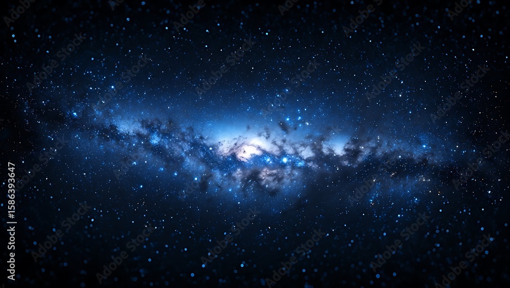 Obraz premium Enchanting Galaxy View with Blue Hues, A Majestic Tapestry of Stars and Cosmic Dust in Deep Space