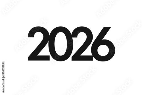 Bold Black 2026 New Year Text Overlapping Numbers, Minimalist Modern Vector, Transparent Background, Perfect for Website, Poster, Banner, Calendar, Event Promotion, Digital Graphic Design