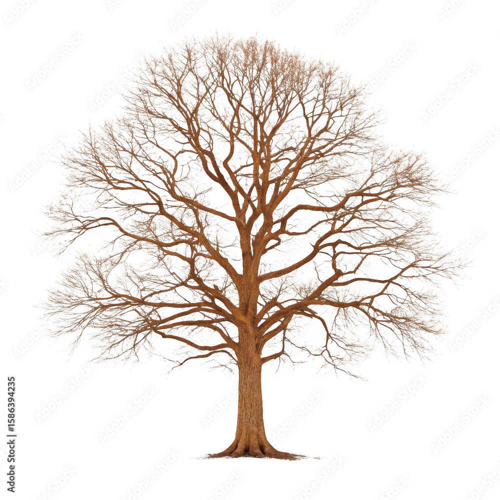Obraz premium A bare oak tree stands tall on a transparent background transparent background
