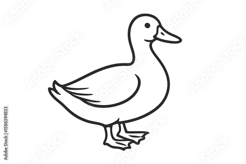 Duck line art vector illustration. Simple black outline drawing of a cute bird. Farm animal icon symbol for nature, wildlife or children's book. Minimalist waterfowl design.