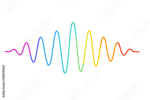 Colorful Sound Wave Spectrum, Vibrant Frequency Lines, Audio Waveform, Music Signal Visualization, Rainbow Gradient, Studio, Club, Radio Station, Abstract Vector, Isolated on White Background