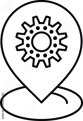 Flat Vector Icon of Gear in Location Pin Representing Local Business Settings or Geotargeted Configuration Tools