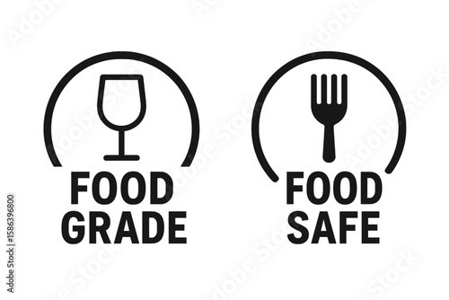 Food grade and food safe material labeling icon set. Glass and fork flat symbol for packaging. Vector sign for non-toxic materials suitable for contact with food products.