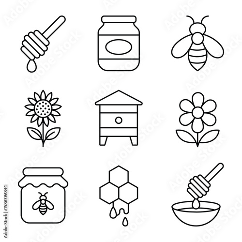 Bee Farming vector line icons set. Honey And Bee icon set. Minimalist icons collection. Editable stroke vector art