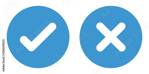 Set of green checkmark, red cross, x mark icon, flat rounded right and wrong sign concept vector illustration.