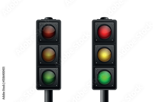 Realistic Traffic Light, Vector Illustration. Traffic Signal Vector Icon with Red, Yellow, Green Lights. Road Sign, Safety Signal, Stoplight Graphic, Street Light Vector for City and Road Design