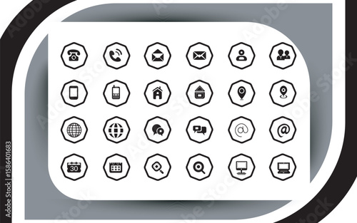 Elegant Black and White Contact Icons Arrayed on a Clean White Surface in a Modern Design