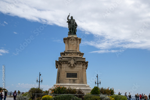 Roger de Lauria monument at Rambla Nova, Tarragona, Catalonia, Spain. Iconic landmark capturing history and culture in the heart of this Mediterranean city.