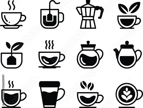 Wallpaper Mural Collection of black and white icons representing coffee and tea beverages Torontodigital.ca