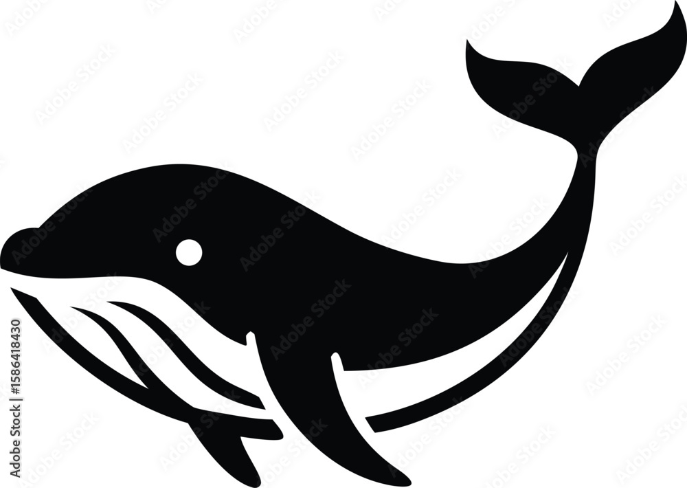 Fototapeta premium Black Silhouette Whale Icon Simple Monochrome Aquatic Mammal Design Graphic Sea Creature Illustration