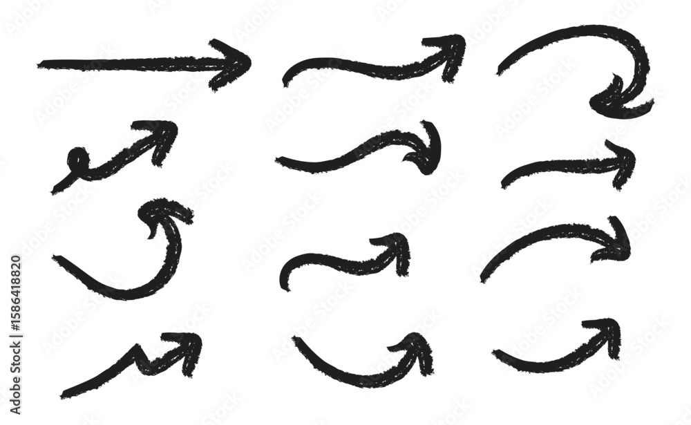 Fototapeta premium A collection of diverse hand-drawn arrows in various styles, perfect for graphic design, website elements, presentations, or educational materials.
