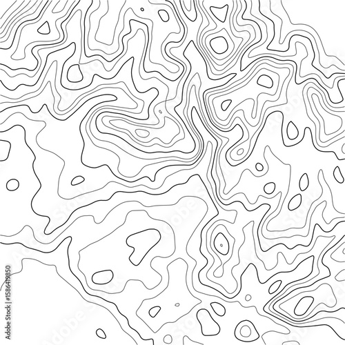 Contour topographic map. Geographic grid map background. Black lines on white background. Vector illustration.