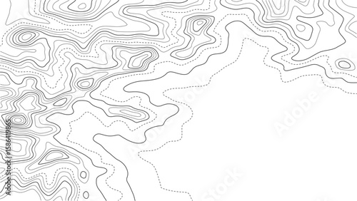 Contour topographic map. Geographic grid map background. Black lines on white background. Vector illustration.