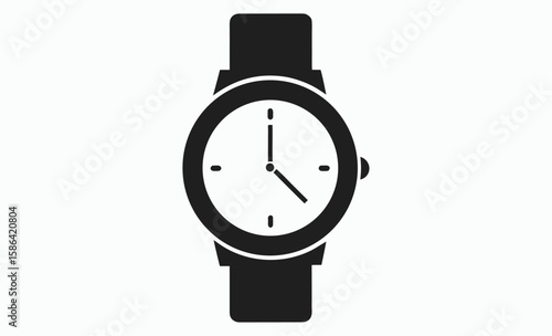 Hand watch silhouette vector, classic hand wrist watch, hand watch icon, wristwatch silhouette vector, timepiece outline illustration