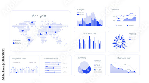 UI Infographic elements. Modern presentation with infographics, dashboard. Use in presentation templates, mobile app and corporate report. Vector illustration.