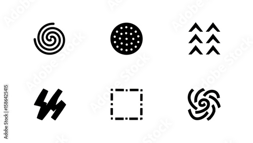 Various abstract geometric shapes arranged in a grid pattern with diverse line designs present here