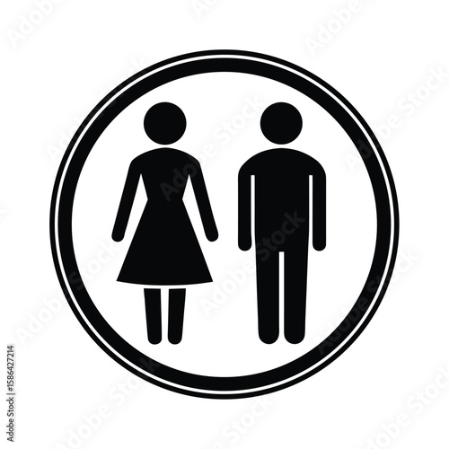 Simple black and white silhouette of a man and woman inside a circle