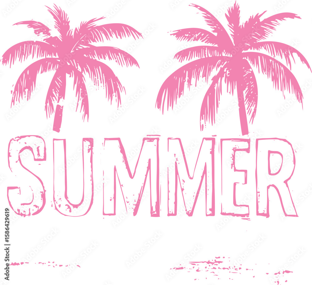 Fototapeta premium creative grunge vector design of summer text and palm trees concept