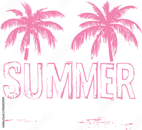 creative grunge vector design of summer text and palm trees concept