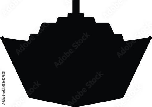 Silhouette of a stylized cruise ship, presented in black against a white background, showcasing a simplified, geometric design.