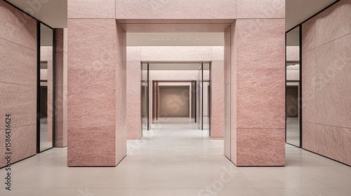 Pink Marble Hallway Architectural Symmetry and Minimalist Design  interior   design