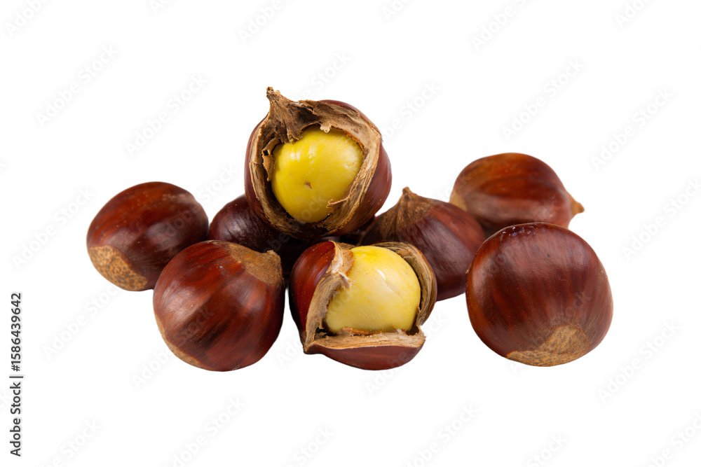 Obraz premium a group of nuts with a yellow apple in the middle