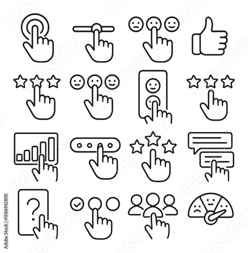 Minimalistic feedback icon collection. simple linear set with rating, review, like, message, user