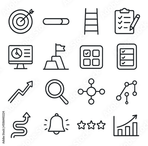 Wallpaper Mural Kpi icon collection: minimalist linear kpi, target, graph, checklist, bell, ladder Torontodigital.ca