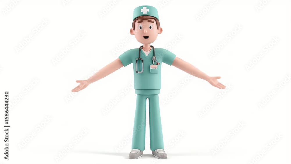 Animated Cartoon Doctor Welcoming with Open Arms, Healthcare Concept. Animated Cartoon Doctor Welcoming with Open Arms, Healthcare Concept.