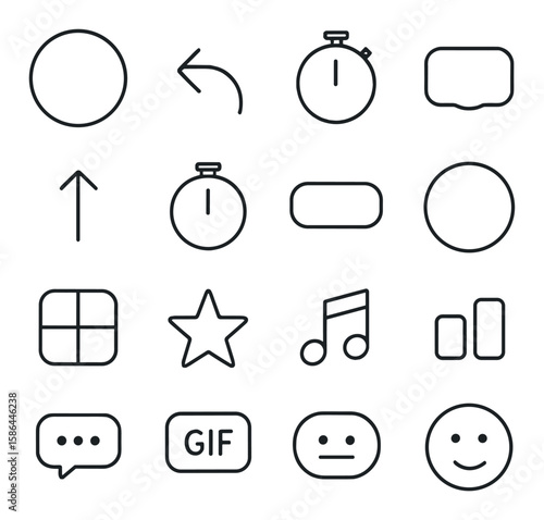Minimalist story icon collection. simple compose linear icons: arrow, clock, star, music, emoji