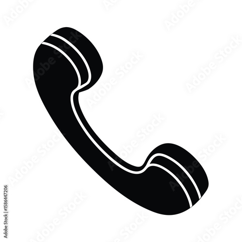 Retro Phone Receiver Flat Icon Design. Classic black telephone handset silhouette with subtle white stripes