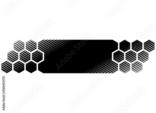 Text strip. Transition pattern. Vector ribbon of hexagonal honeycombs on a white background. Design element for the body of a car, boat, sports car, toy, sports car, Honey