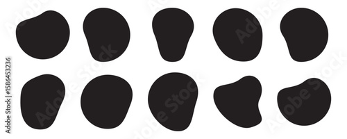 Abstract black blob shapes on a white background creative design element seamless pattern.