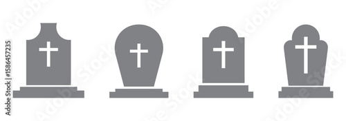 Set of grave vector icons. Gravestone or memorial icon. Vector 10 Eps.