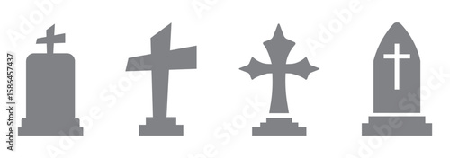 Set of grave vector icons. Gravestone or memorial icon. Vector 10 Eps.