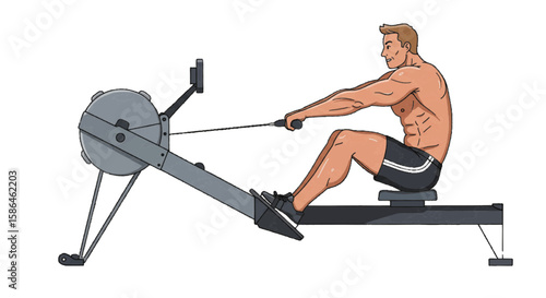 Rowing machine exercise, vector character