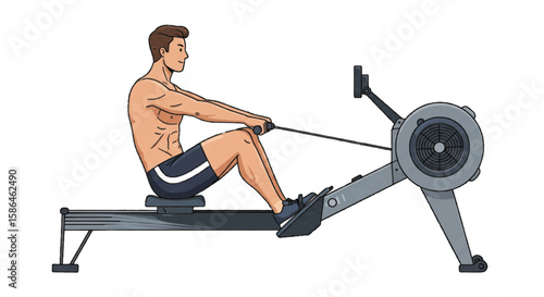 Rowing machine exercise, vector character
