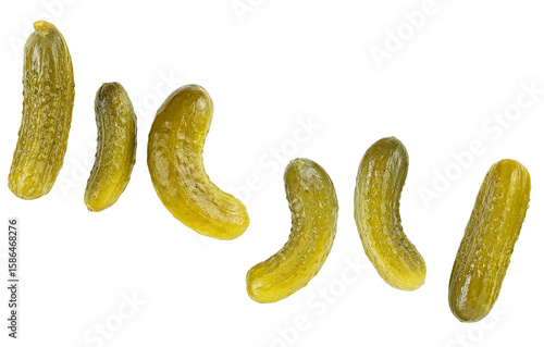 Billede på lærred Pickled cucumbers isolated on a white background, top view