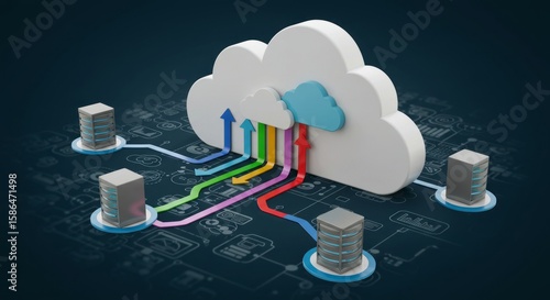 Cloud computing data flow between servers and a central cloud system