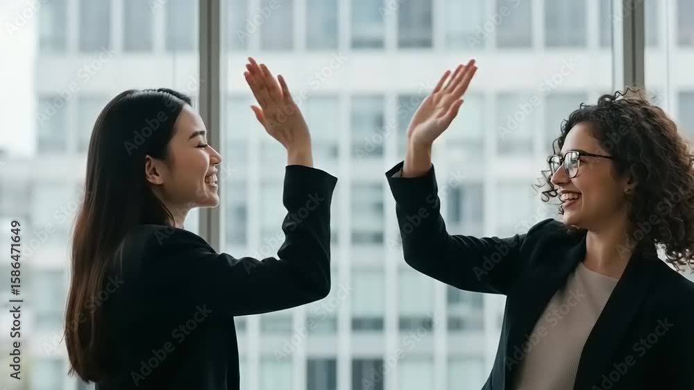 Video Stock Two women in suits high five each other celebrating success ...