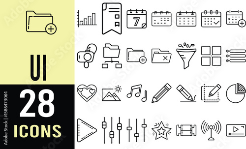 Versatile Collection of Line Icons: Calendar, Files, Music, Video, and More