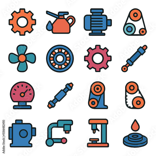 Mechanical repair icon collection. simple tools like gear, wrench, fan, gauge