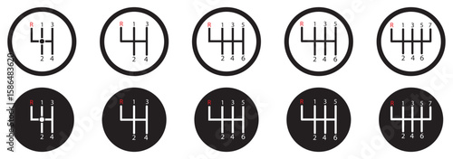 car manual shift lever icon black and white vector sign
