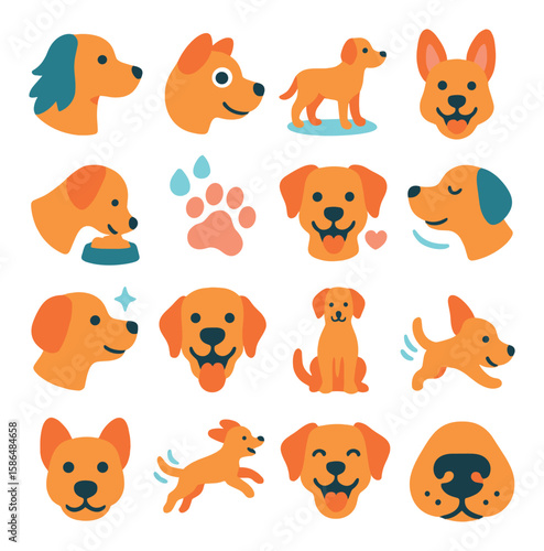 Dog icon collection. animal welfare flat icons. dog, paw, bone, heart, food, collar, tail