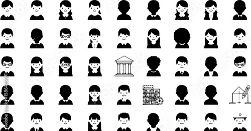 set of Man girl students classmates pictogram icon in a collection with other items
