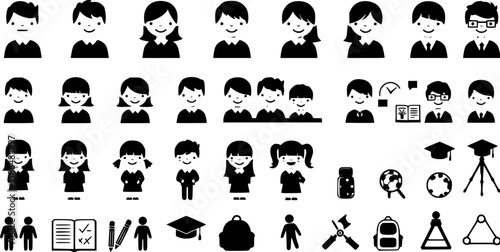 set of Man girl students classmates pictogram icon in a collection with other items
