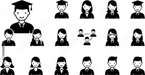 set of Man girl students classmates pictogram icon in a collection with other items
