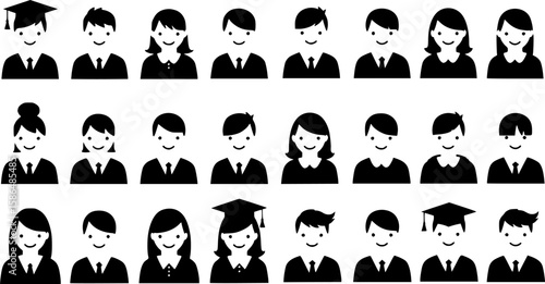 set of Man girl students classmates pictogram icon in a collection with other items

