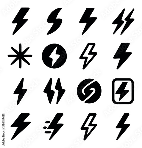 Lightning icon collection. abstract thunderbolt silhouette icons. flash, electric, energy, zap, bolt