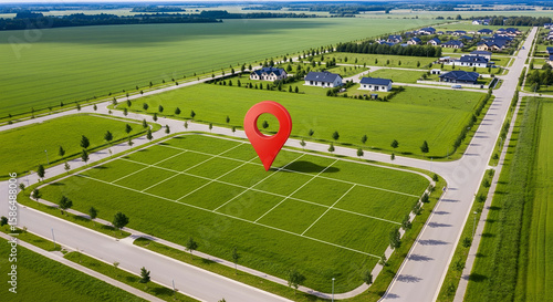 Empty Residential Land Plot with Location Pin – Real Estate Investment and Property Development Concept in Rural Area